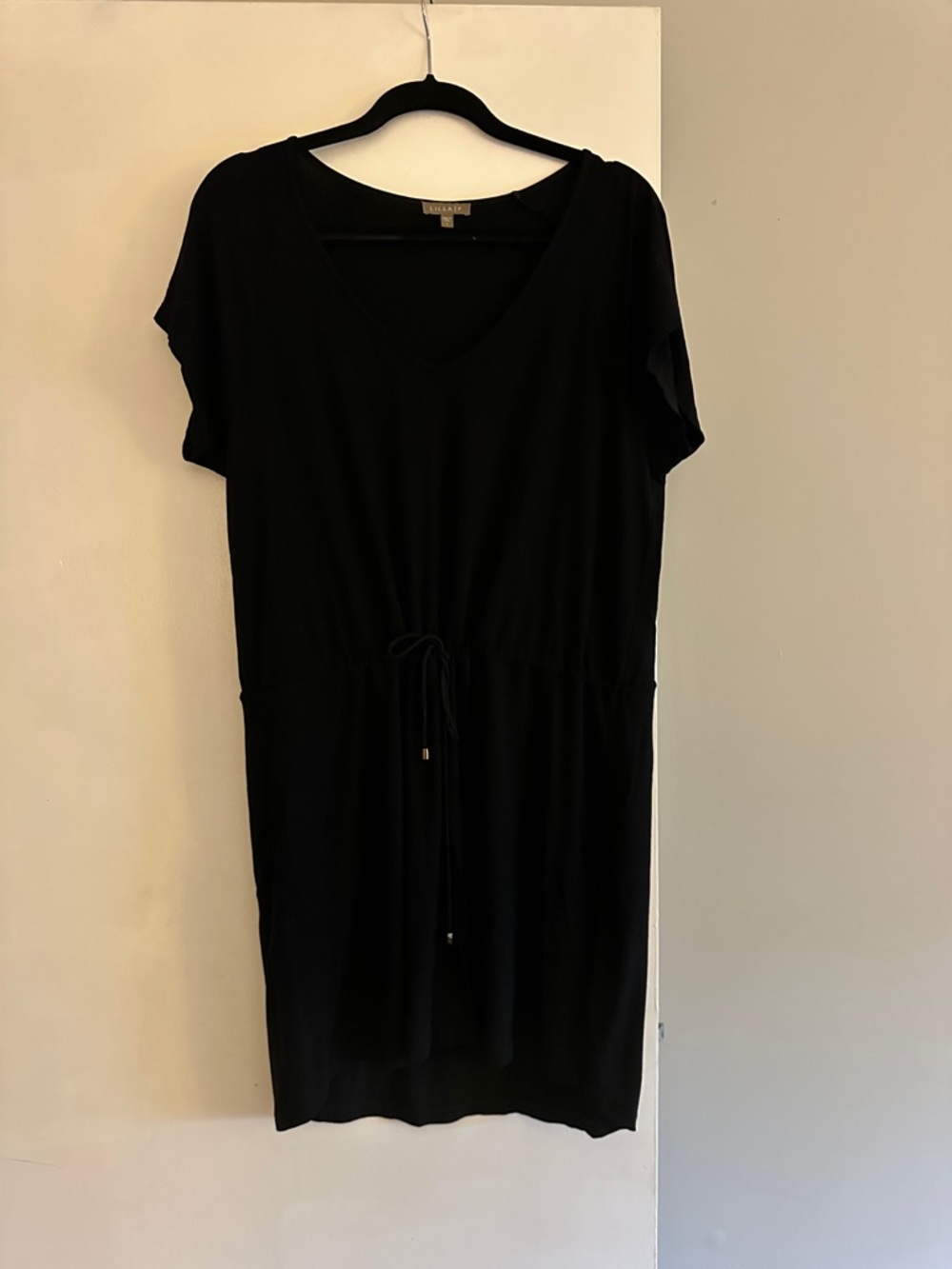 Lilla P Black V-Neck Drawstring Midi Dress
